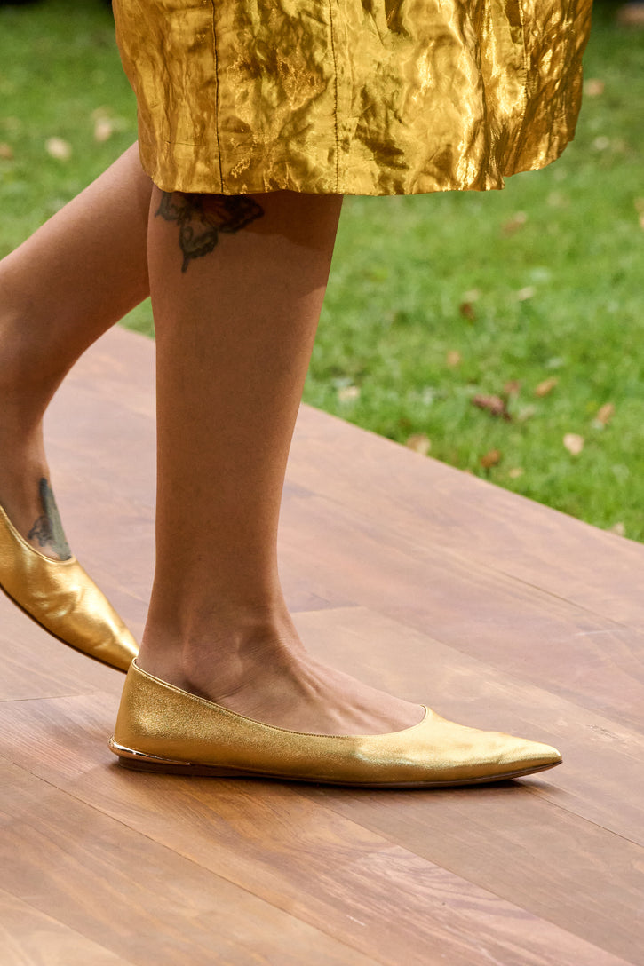 Fleur Flat in Gold Metallic  Leather