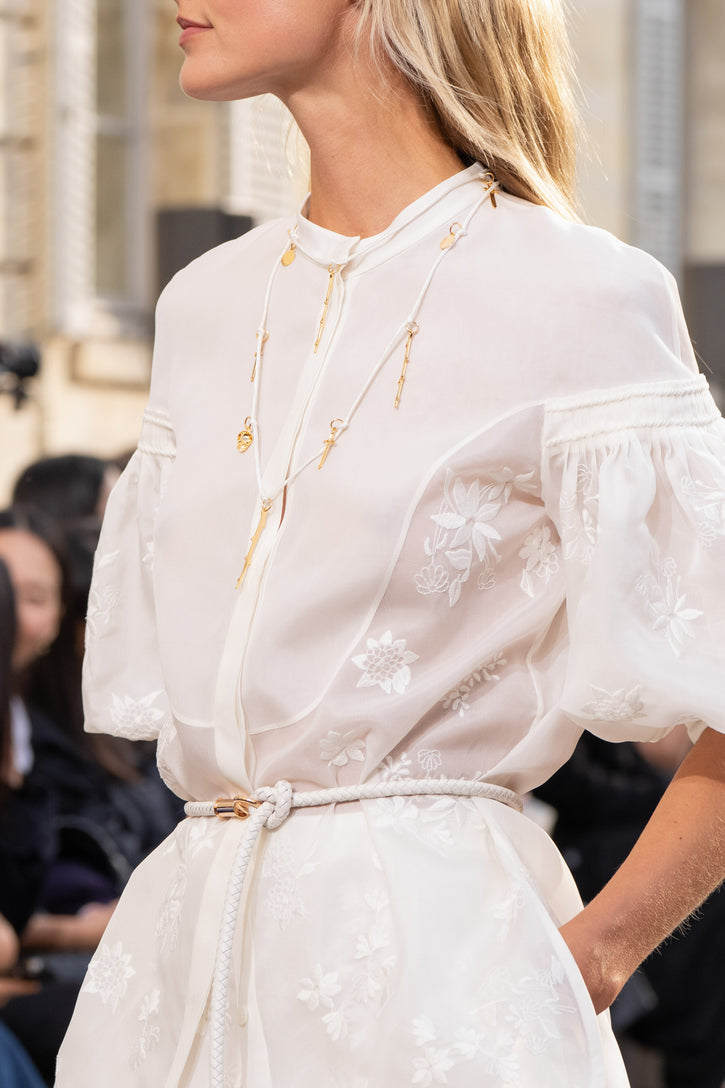 Sofia Mia's Flowers Embroidered Blouse in Ivory Silk Organza