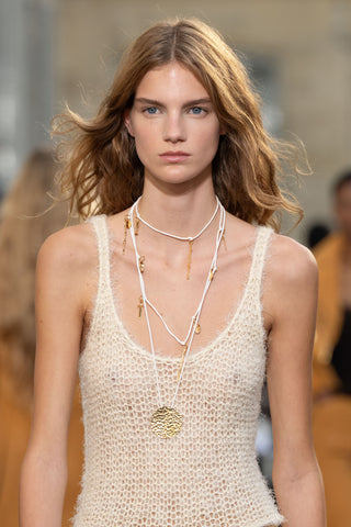Gold Wheel of Fortune Pendant Necklace - Runway Model Detail | Gabriela Hearst