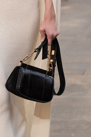 Small Dern Crossbody Bag in Black Snakeskin & Suede