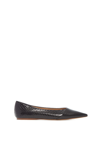 Empress Ballerina Flat Shoe in Black Snakeskin & Leather