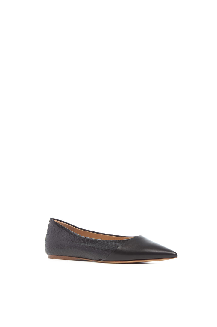 Empress Ballerina Flat Shoe in Black Snakeskin & Leather
