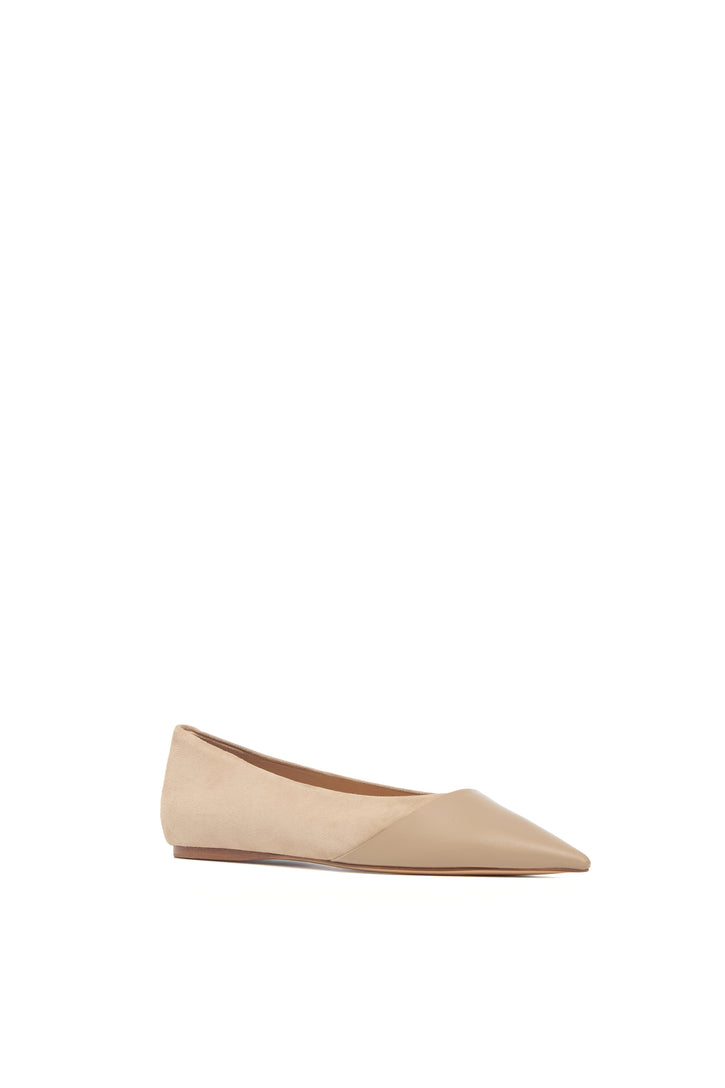 Empress Ballerina Flat Shoe in Nude Suede & Leather
