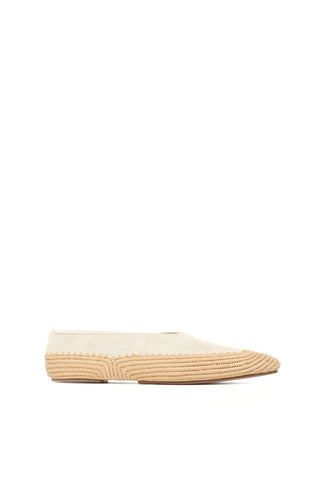 Strength Flat Shoe in Ivory Suede & Natural Raffia