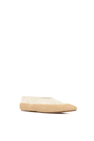 Strength Flat Shoe in Ivory Suede & Natural Raffia