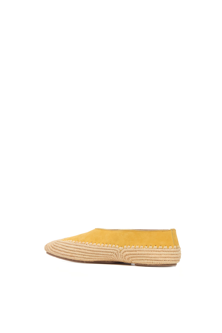 Strength Flat Shoe in Golden Birch Suede & Natural Raffia
