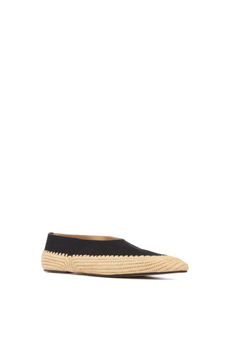 Black Suede Natural Raffia Pointed Toe Flats - Side Profile | Gabriela Hearst