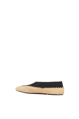 Black Suede Natural Raffia Flats - Inner Side View | Gabriela Hearst