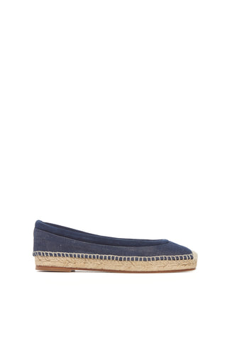 Denim Chariot Espadrille in Recycled Cotton Linen with Jute Sole - Side View | Gabriela Hearst