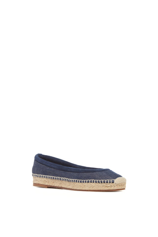 Navy Denim Chariot Espadrille Flat with Braided Jute Sole - Front Angle | Gabriela Hearst