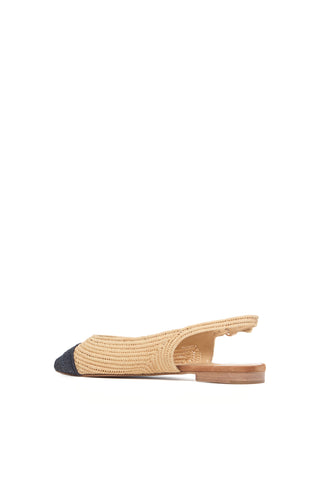 Natural Raffia Slingback Flats with Navy Toe Detail - Inside View | Gabriela Hearst