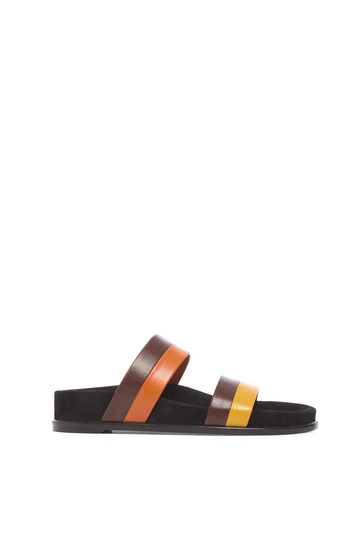 Low Striker Flat Sandal in Burnt Sienna Multi Leather
