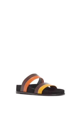 Burnt Sienna Multi Leather Low Striker Flat Sandal - Front View | Gabriela Hearst