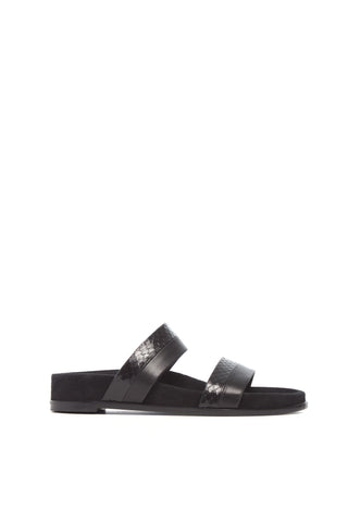 Low Striker Flat Sandal in Black Snakeskin & Nappa Leather