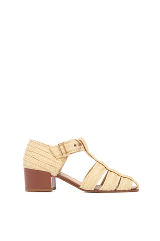 Natural Raffia Block Heel Pump Sandals - Side Profile | Gabriela Hearst