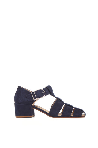 Electric Navy Suede Lyle Block Heel Pump Sandal - Side Profile | Gabriela Hearst