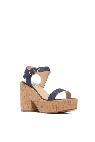 Denim Cork Platform Sandals Sardis - Three Quarter View | Gabriela Hearst