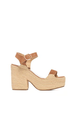 Camel Suede Platform Sandals with Natural Raffia Sole - Side View | Gabriela Hearst