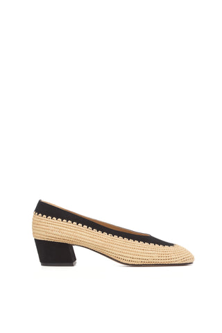 Natural Raffia Black Suede Strength Pump - Side View | Gabriela Hearst