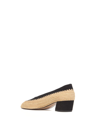 Natural Raffia Black Suede Strength Pump - Back Angle | Gabriela Hearst