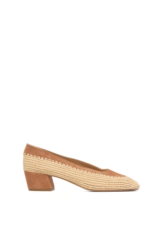 Camel Suede Raffia Strength Pump - Side View | Gabriela Hearst
