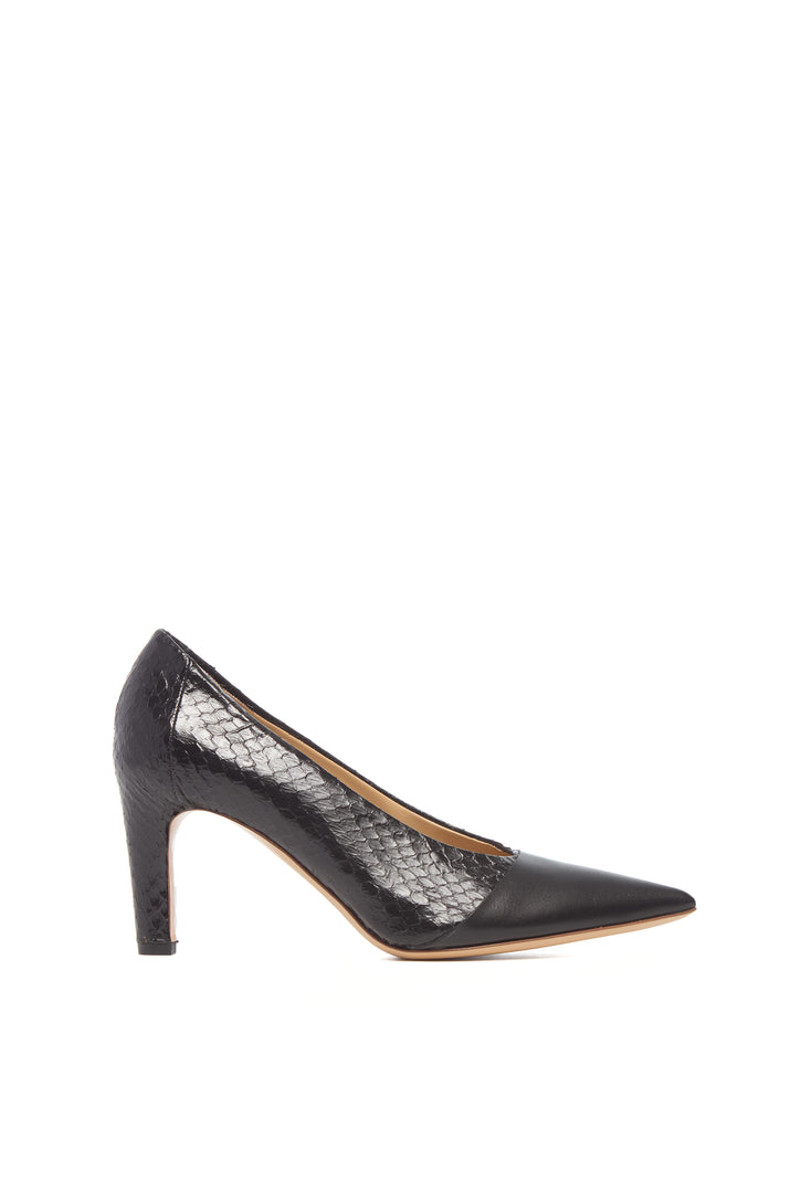 Empress High Heel Stiletto Pump in Black Snakeskin & Leather