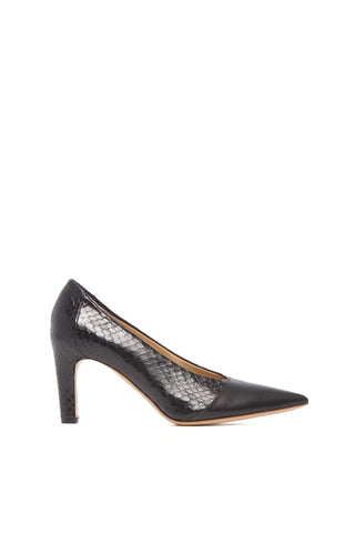 Empress High Heel Stiletto Pump in Black Snakeskin & Leather