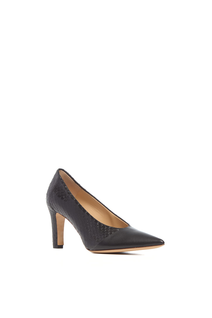 Empress High Heel Stiletto Pump in Black Snakeskin & Leather