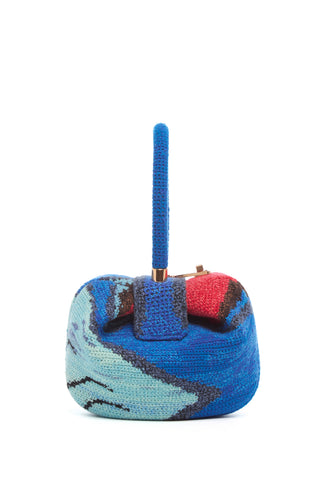 Blue Multicolor Crochet Nina Bag - Front View With Handle Up | Gabriela Hearst