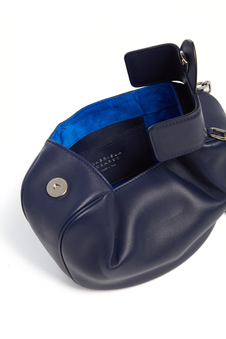 Soft Demi Clutch with Chain in Electric Navy & Cobalt Nappa Leather