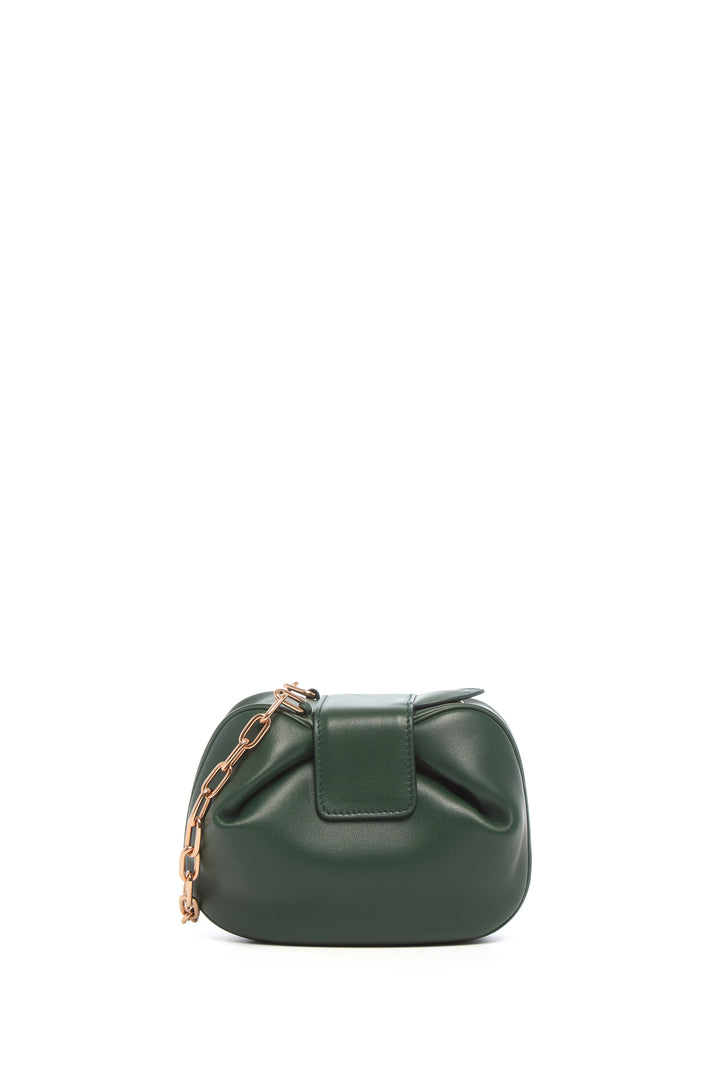 Soft Demi Clutch with Chain in English Green & Fluorescent Green Nappa Leather