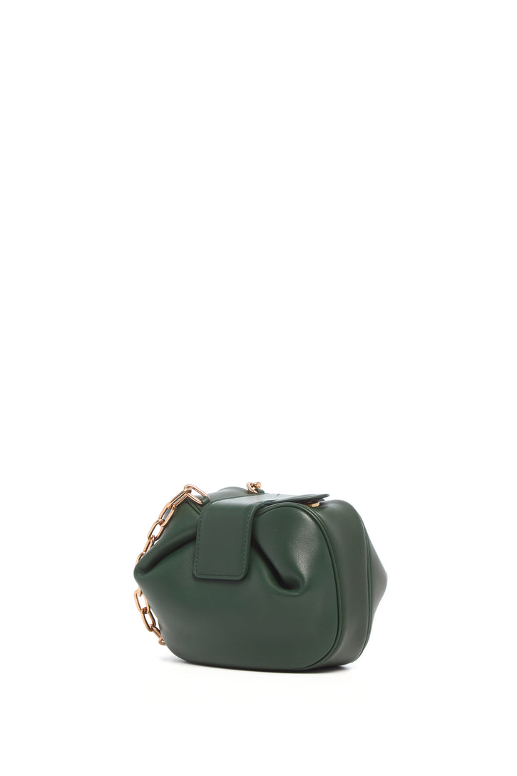 Soft Demi Clutch with Chain in English Green & Fluorescent Green Nappa Leather