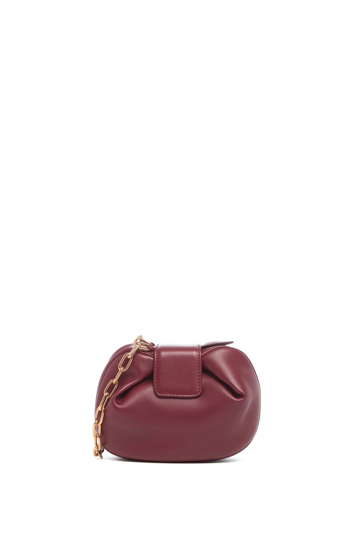 Soft Demi Clutch with Chain in Bordeaux & Fuchsia Nappa Leather