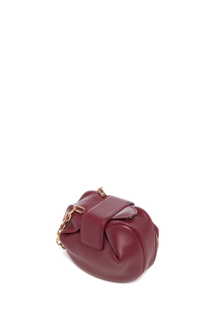Soft Demi Clutch with Chain in Bordeaux & Fuchsia Nappa Leather