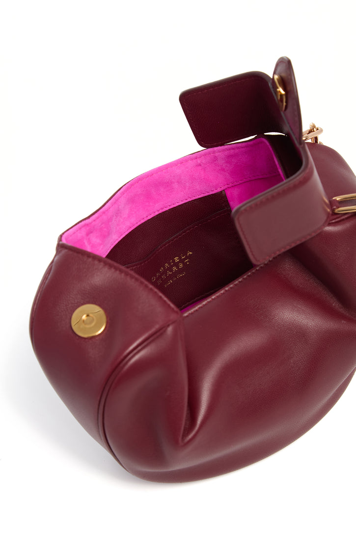 Soft Demi Clutch with Chain in Bordeaux & Fuchsia Nappa Leather