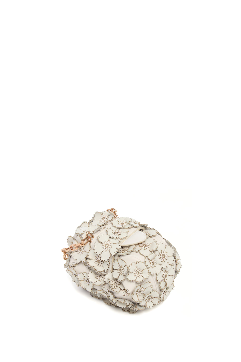 Soft Demi Embroidered Floral Clutch with Chain in Ivory Leather