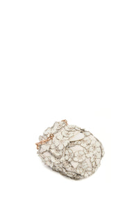 Soft Demi Embroidered Floral Clutch with Chain in Ivory Leather