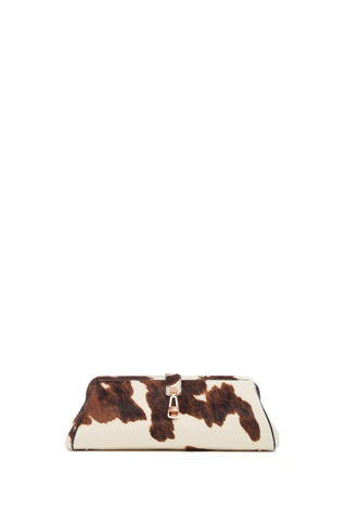 Ivory Cognac Pony Hair Paola Clutch - Front View with Rose Gold Clasp | Gabriela Hearst