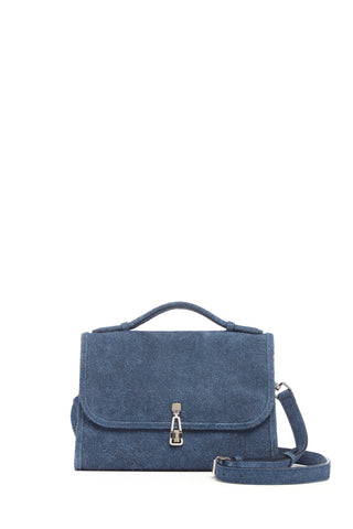 Light Blue Suede Denim Leonora Flap Bag - Front View | Gabriela Hearst