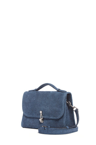 Light Blue Suede Denim Leonora Flap Bag - Side Profile | Gabriela Hearst