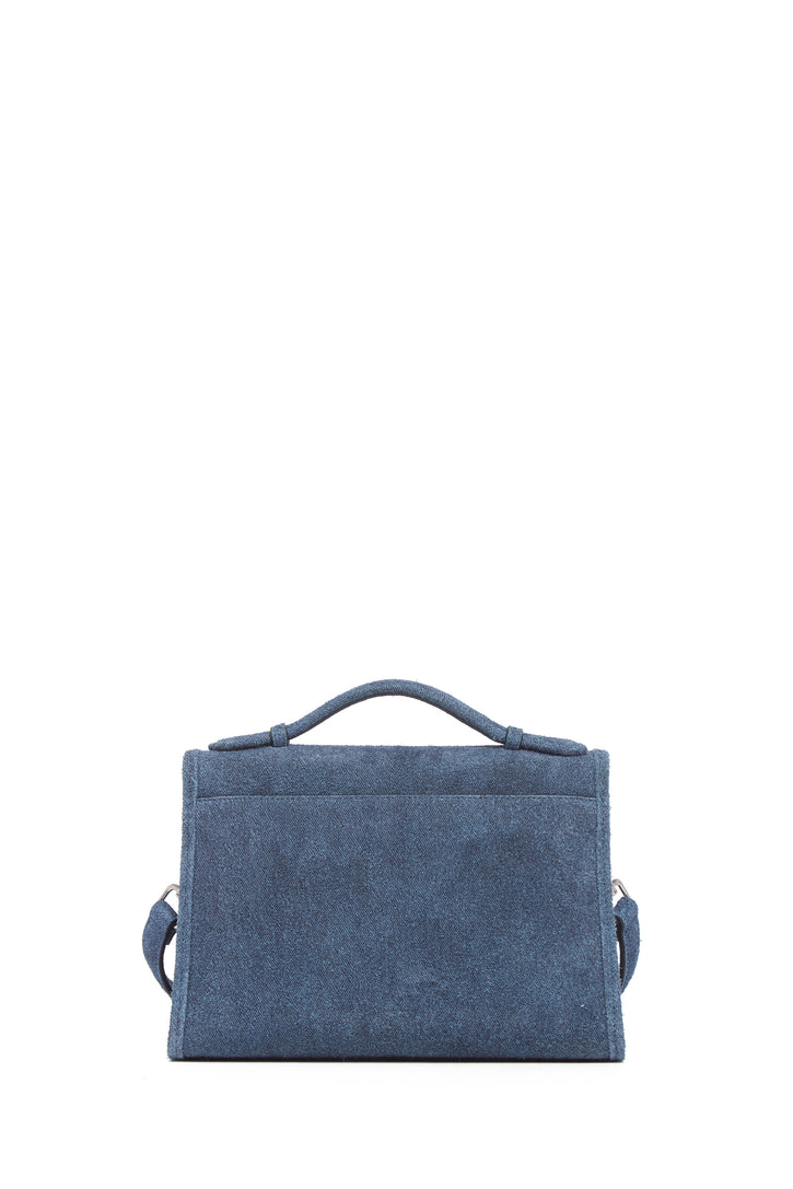 Medium Leonora Flap Bag in Light Blue Suede Denim