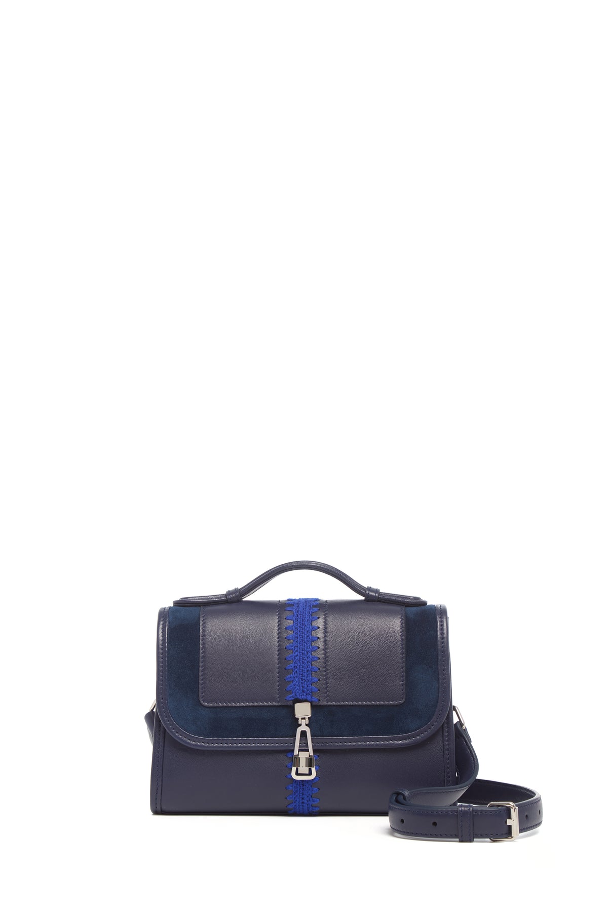 Small Leonora Flap Embroidered Bag in Electric Navy & Cobalt Nappa Leather
