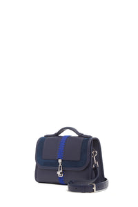 Small Leonora Flap Embroidered Bag in Electric Navy & Cobalt Nappa Leather