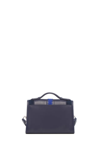 Navy Leather Leonora Bag with Blue Embroidered Detail - Back View | Gabriela Hearst