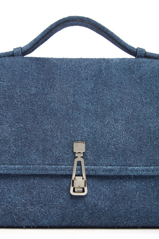 Light Blue Suede Denim Leonora Flap Bag - Hardware Close-Up | Gabriela Hearst