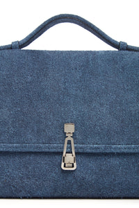Medium Leonora Flap Bag in Light Blue Suede Denim