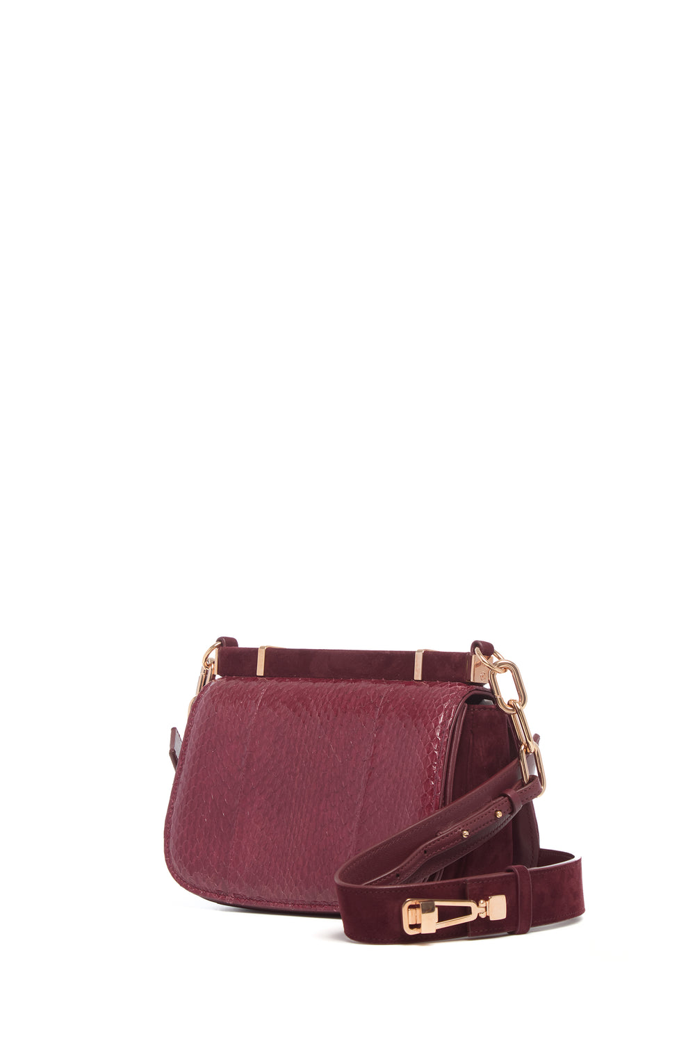 Small Dern Crossbody Bag in Bordeaux Snakeskin & Suede