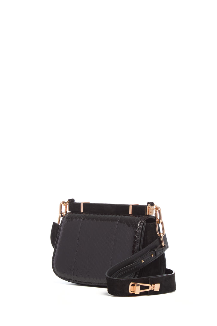 Small Dern Crossbody Bag in Black Snakeskin & Suede