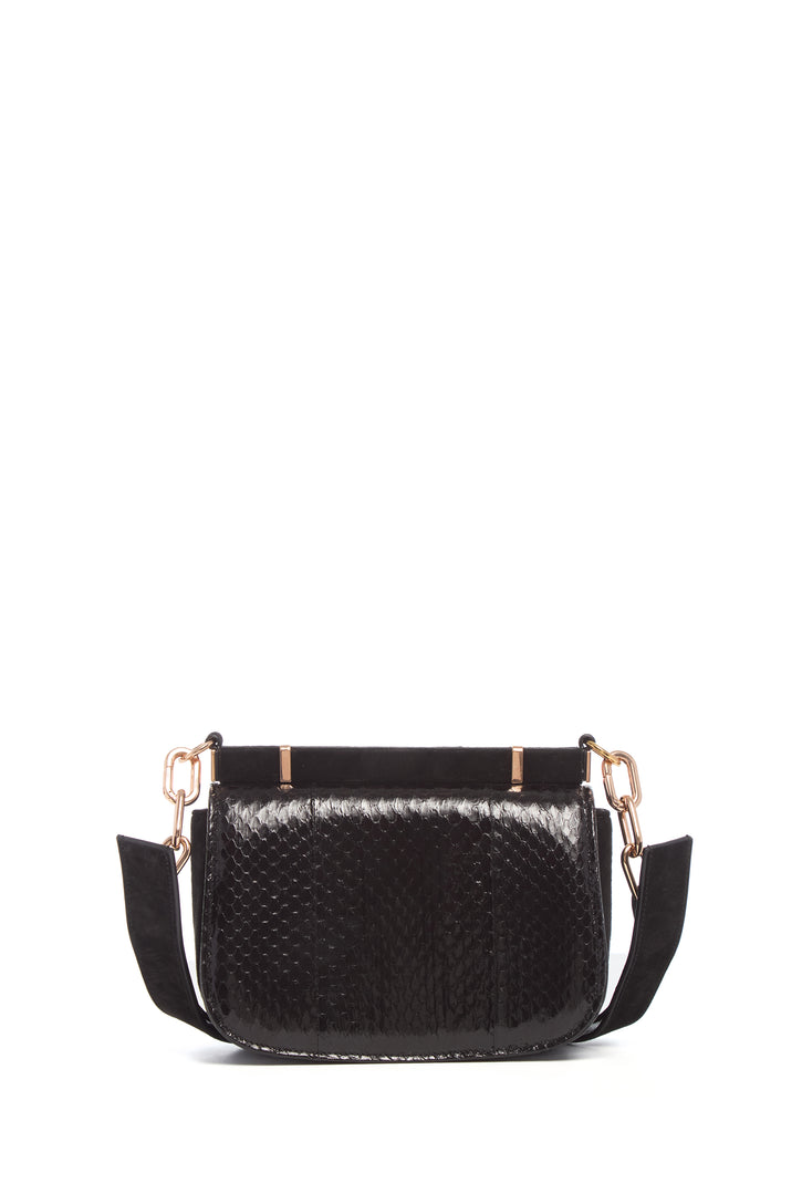 Small Dern Crossbody Bag in Black Snakeskin & Suede