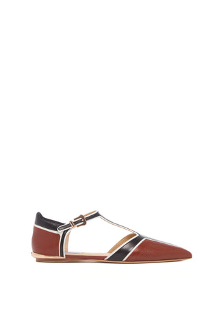 Cognac Multi Leather Leya Moto T-Strap Flat - Side View | Gabriela Hearst